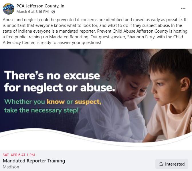 Avoid Reporters Jefferson County - Mandated Reporter Training - Prevent Child Abuse Indiana
